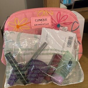 Clinique Pink Floral Makeup Pouch with Drawbertson Patch (bonus)